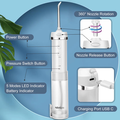 H2Ofloss Best Selling Customized 5 Nozzles Type C Charging Home Use Mini Tooth Cleaner Oral Irrigator Water Flosser