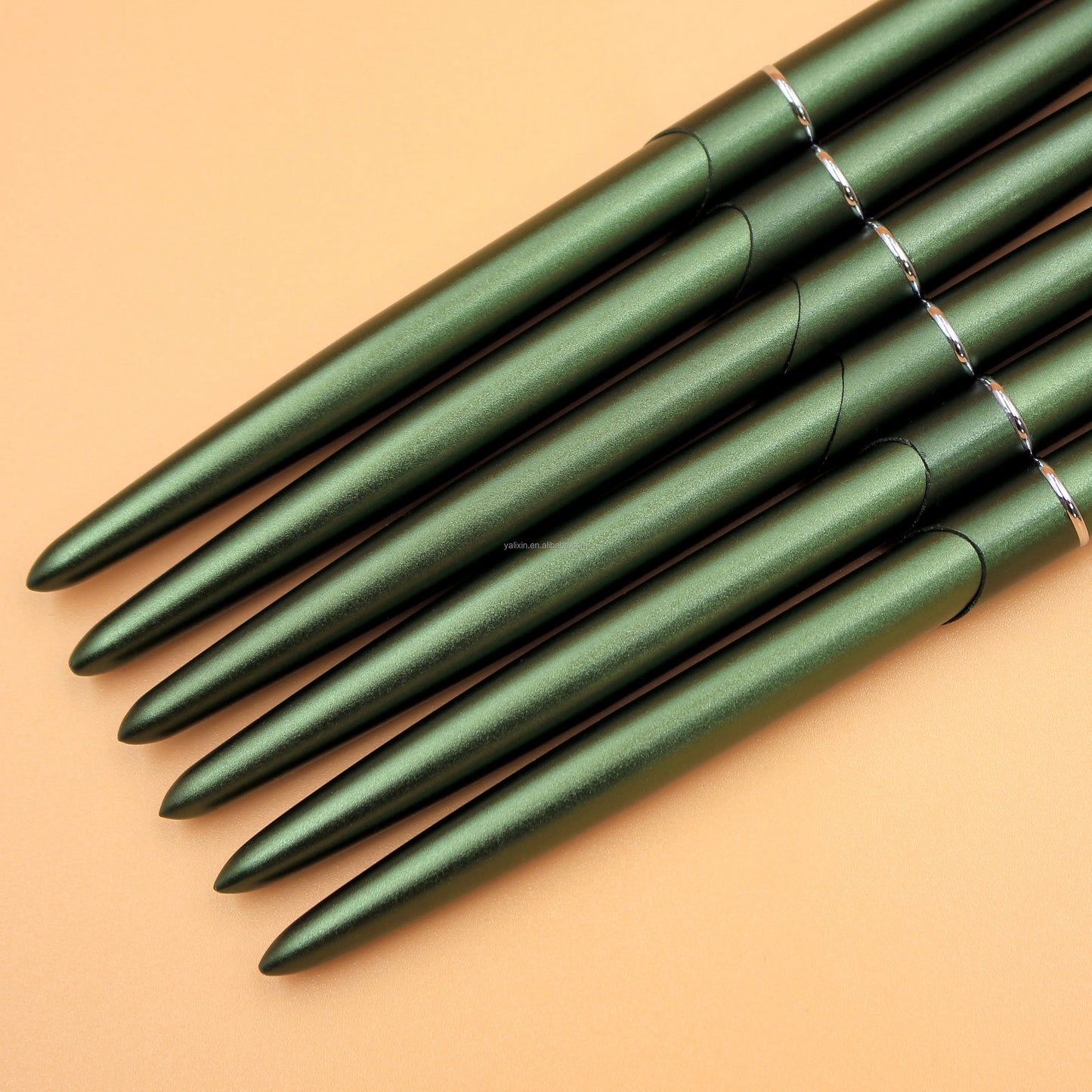 100% Pure Kolinsky Acrylic Nail Brush Custom Logo Matte Green Metal Handle round Crimped Head Nail Brushes for Acrylic Manicure