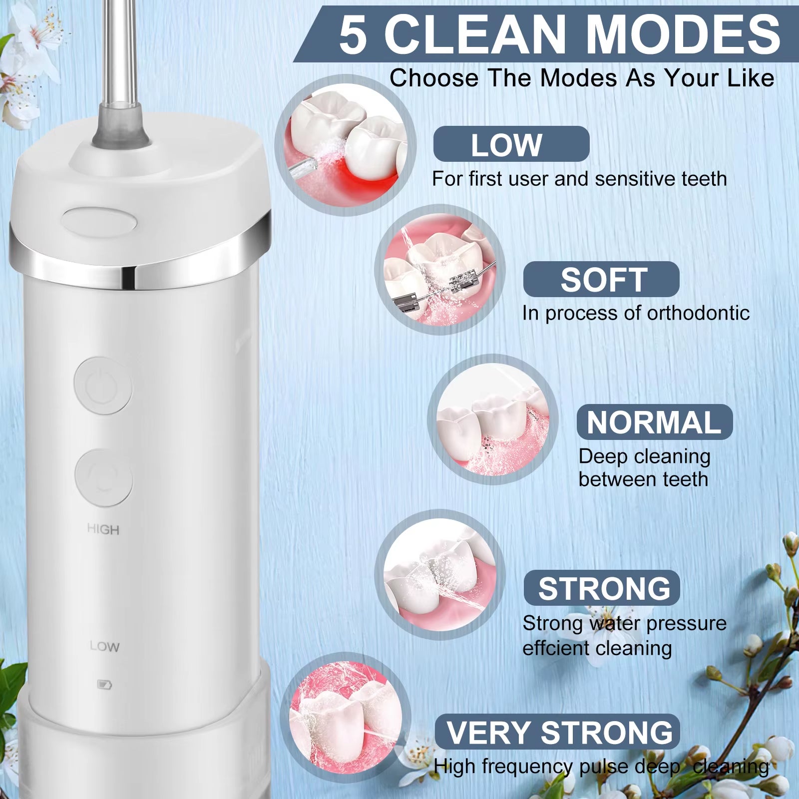 H2Ofloss Best Selling Customized 5 Nozzles Type C Charging Home Use Mini Tooth Cleaner Oral Irrigator Water Flosser